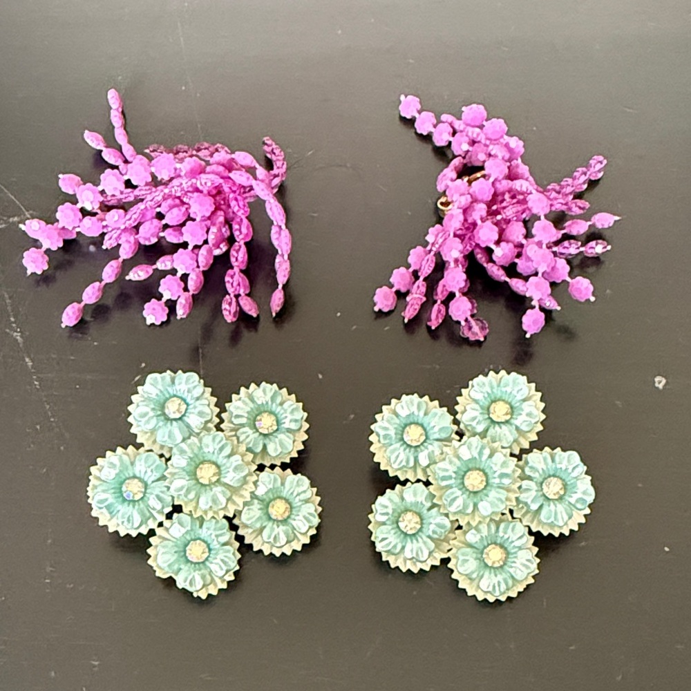 Vintage Floral and Beaded Statement Clip-on Earrings
